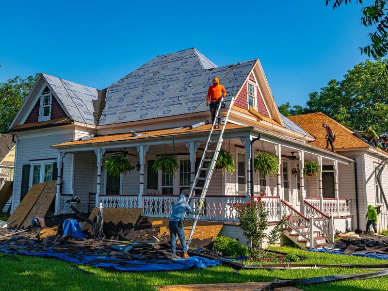 Roofing work on a home near La Porte City, Iowa