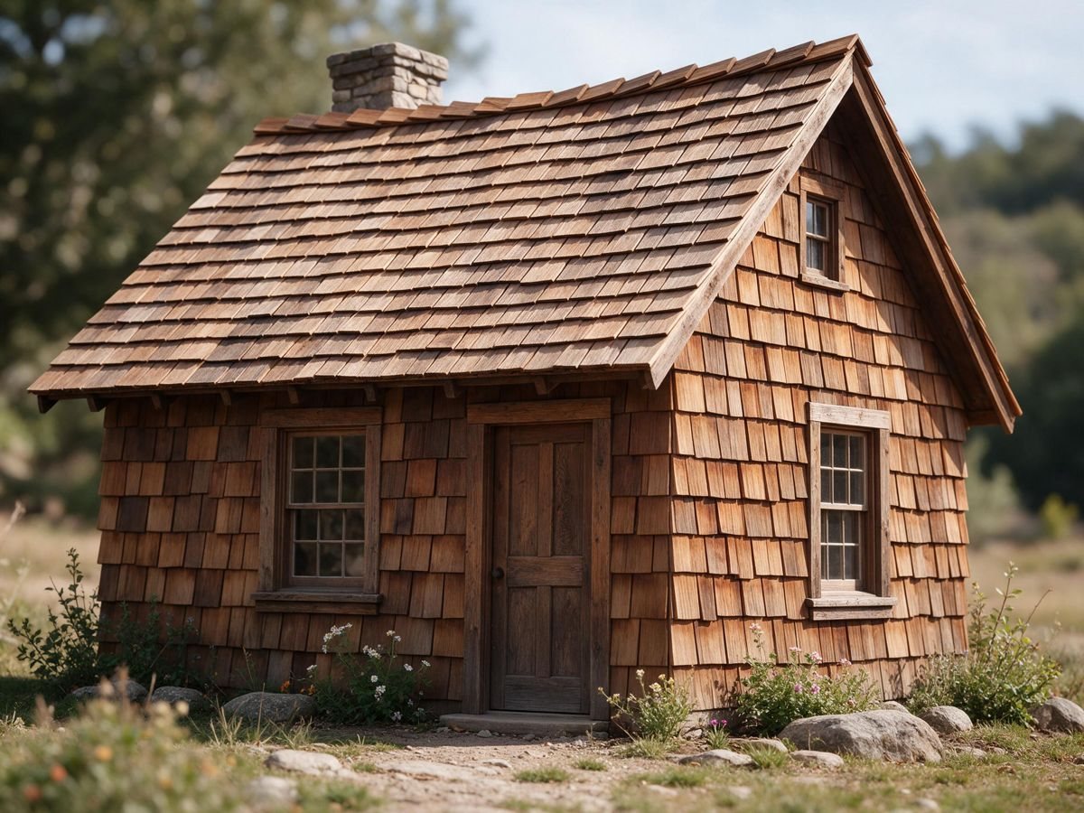 Cedar shake roof on a small cabin